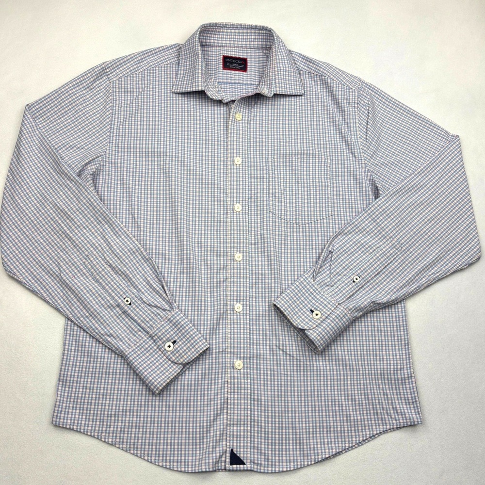 UNTUCKit Mens Small Blue Pink Gingham Nylon Stretch Performance Button Down READ
